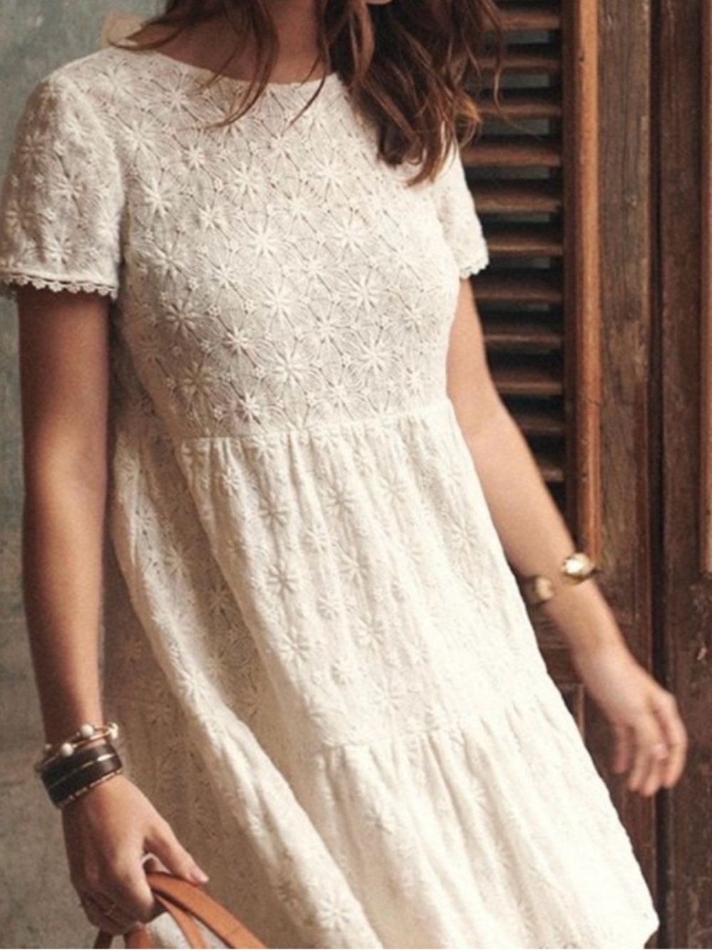 Sezane Garance NWOT Lace-Embroidered Short Sleeve Cream Dress